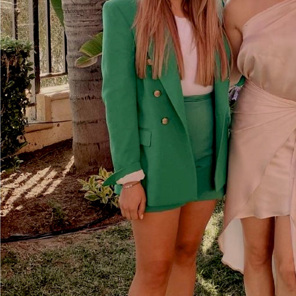 Two-piece Green Blazer and Short Set
